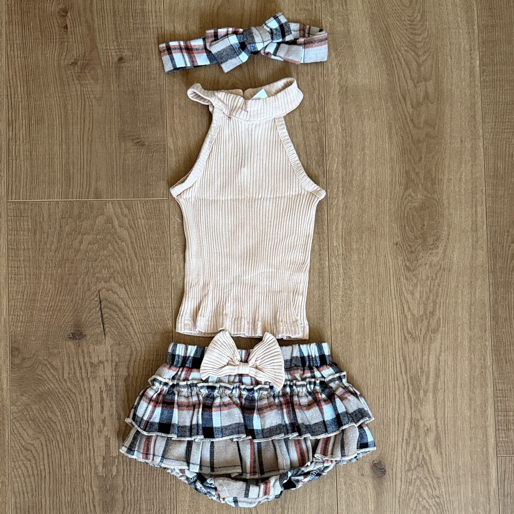 Plaid Baby Outfit with Headband